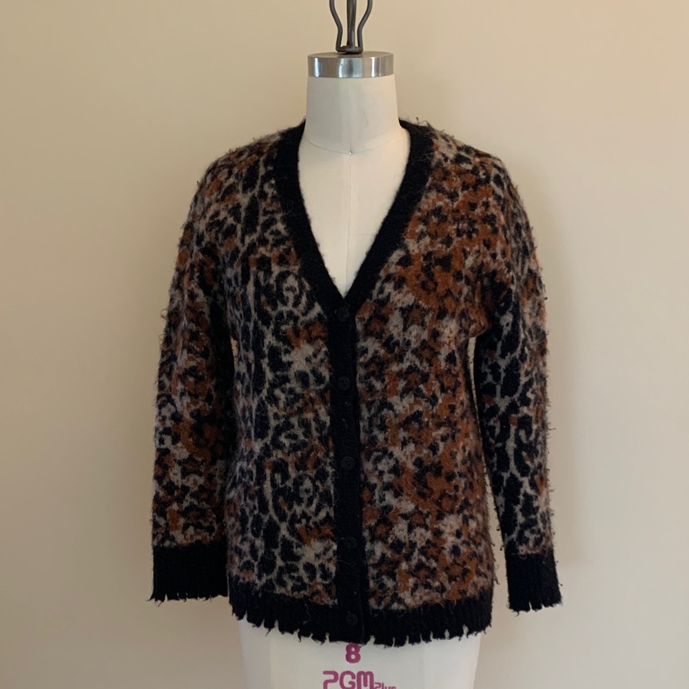 Women’s AllSaints Leopard Star Alpaca & Wool-Blend Cardigan Size Small